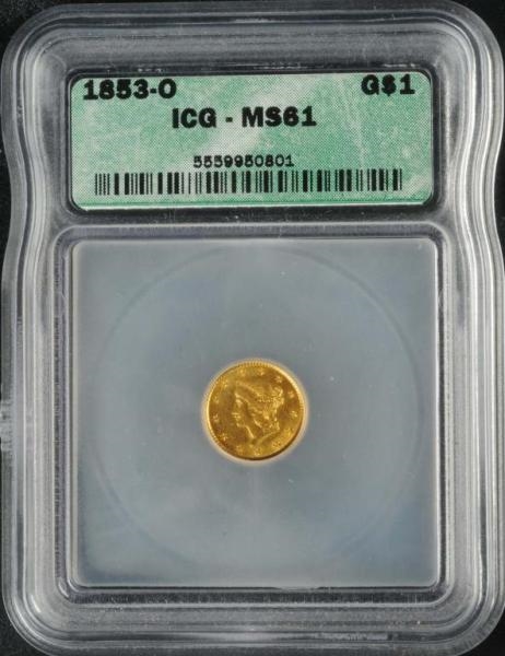 1853-O CORONET GOLD $1 MS 61.                     