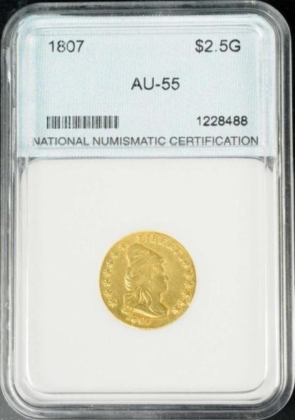 1807 CAPPED BUST QUARTER EAGLE GOLD $2 ½ AU 55.   