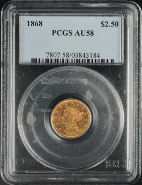 1868 CORONET GOLD EAGLE $2 ½ AU 58.               