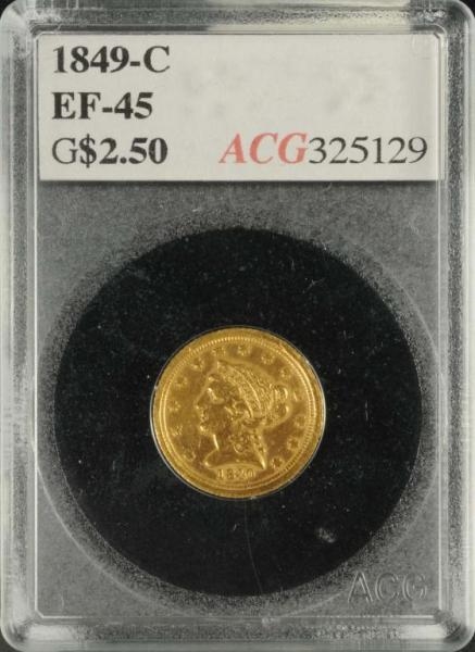 1849-C CORONET GOLD EAGLE $2 ½ EF 45.             
