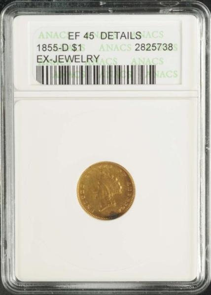 1855-D INDIAN HEAD GOLD $1 EF 45.                 