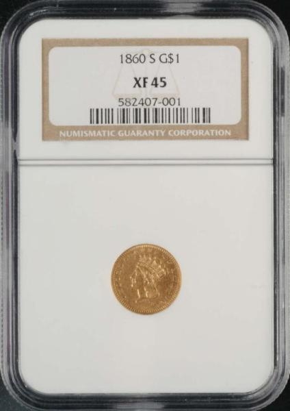 1860-S INDIAN HEAD GOLD $1 XF 45.                 