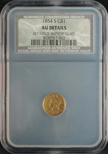 1854-S CORONET GOLD $1 AU.                        