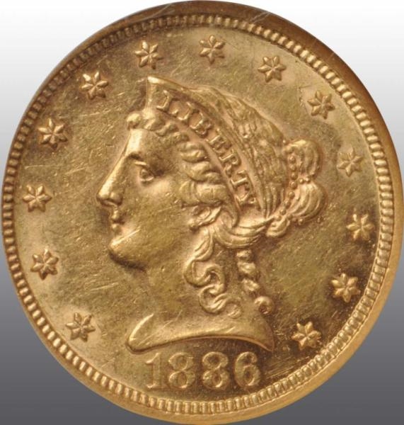 1886 CORONET GOLD EAGLE $2 ½ AU 58.               