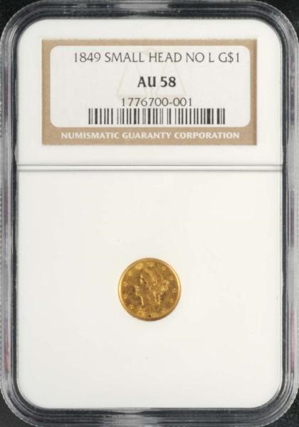 1949 SMALL HEAD NO L CORONET GOLD $1 AU 58.       