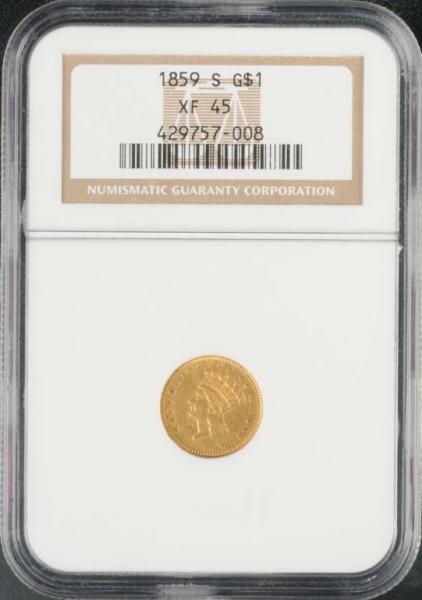 1859 - S INDIAN HEAD GOLD $1 XF 45.               