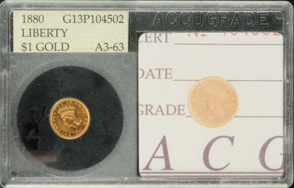 1880 INDIAN HEAD GOLD $1 AU 55.                   