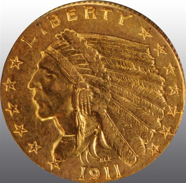 1911 INDIAN HEAD $2 ½ AU 55.                      