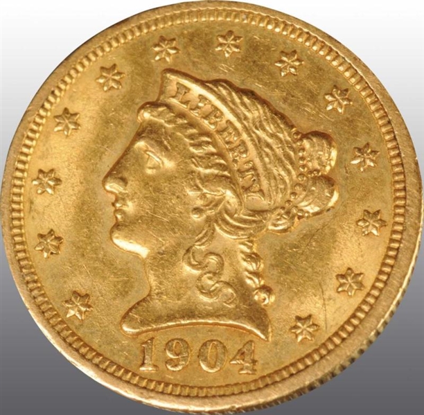 1904 CORONET GOLD EAGLE $2 ½ AU 58.               