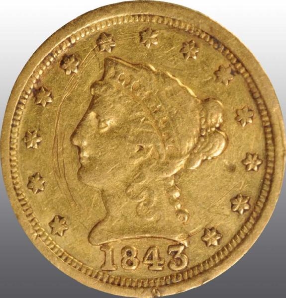 1843-C LARGE DATE CORONET GOLD EAGLE $2 ½.        