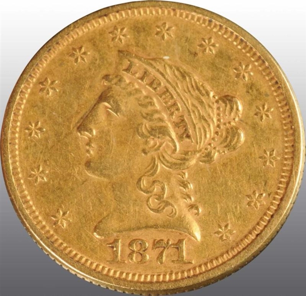 1871 CORONET GOLD EAGLE $2 ½ XF 45.               