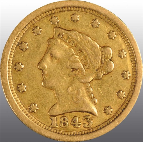 1843-O LARGE DATE CORONET GOLD EAGLE $2 ½ VF 25.  