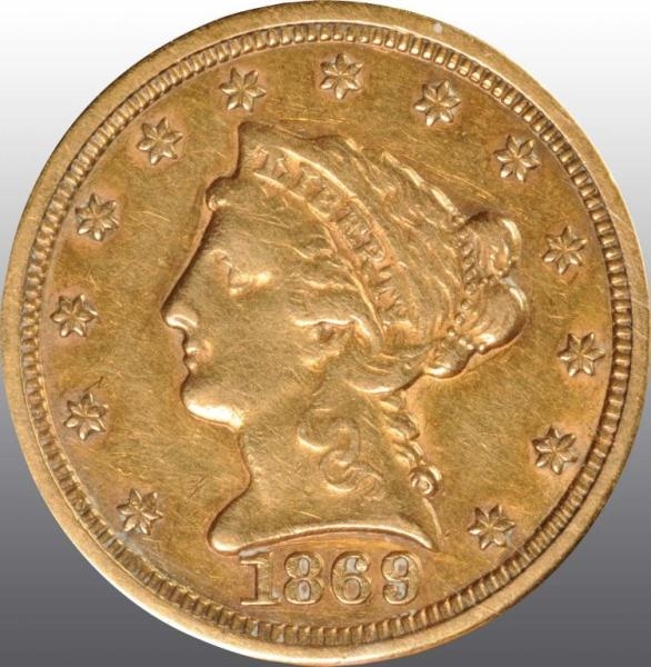 1869-S CORONET GOLD EAGLE $2 ½.                   