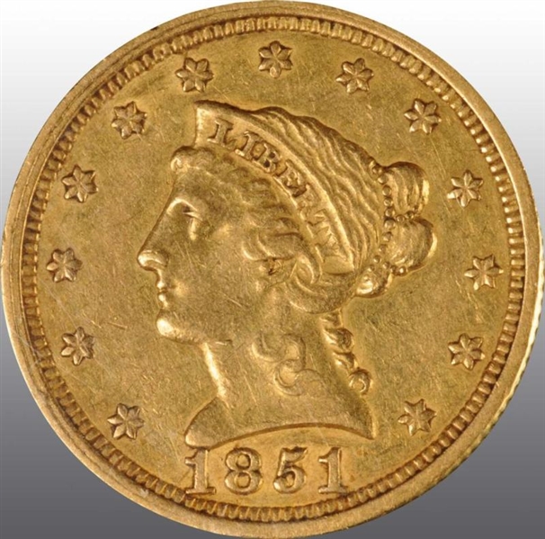 1851 CORONET GOLD EAGLE $2 ½ VF 35.               