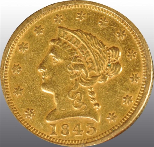 1843 CORONET GOLD EAGLE $2 ½.                     