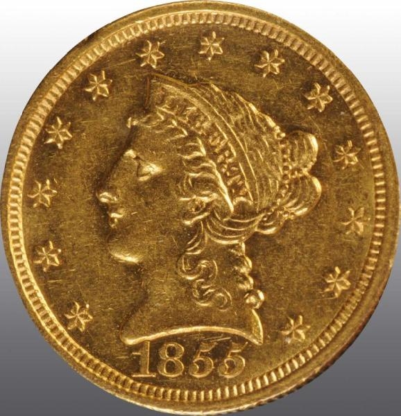 1855 CORONET GOLD EAGLE $2 ½ AU 55.               