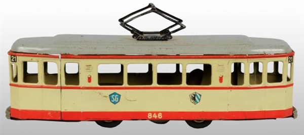 TIN LITHO TROLLEY CAR FRICTION TOY.               