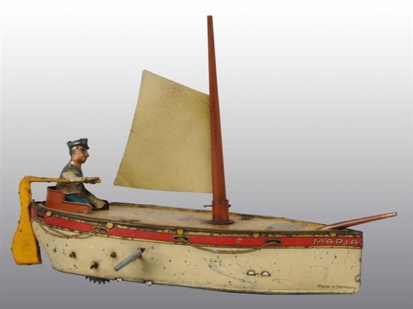 TIN LITHO SAIL BOAT WIND-UP TOY.                  