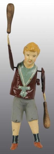 TIN HAND-PAINTED BOY SPINNING WEIGHT PINS TOY.    