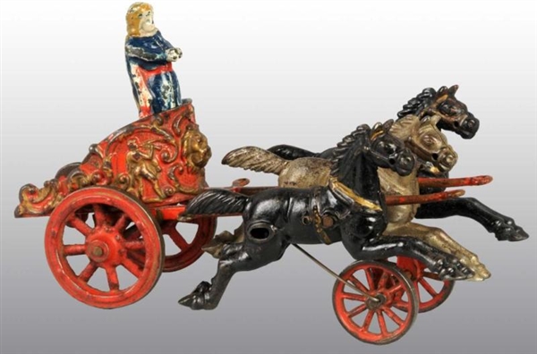 CAST IRON HUBLEY 3-HORSE CHARIOT TOY.             
