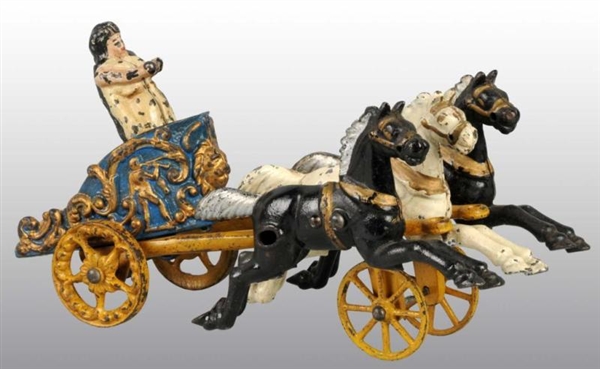 CAST IRON HUBLEY 3-HORSE CHARIOT TOY.             