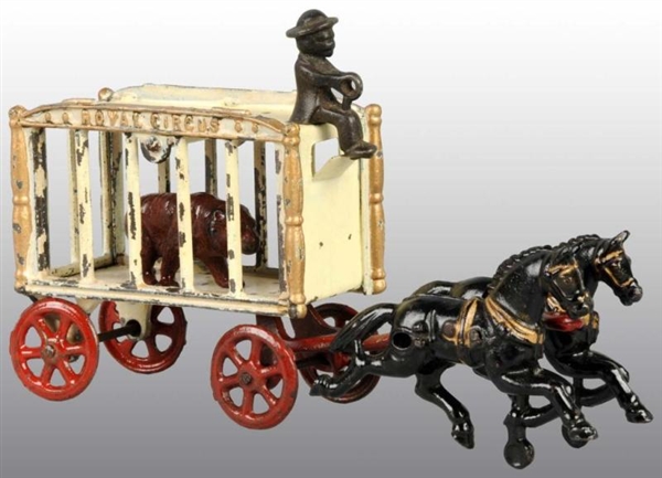 CAST IRON 2-HORSE ROYAL CIRCUS CAGE WAGON TOY.    