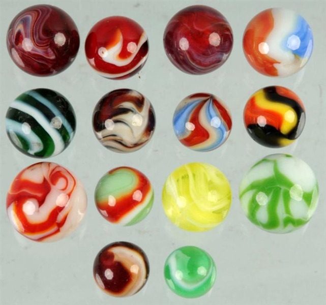 LOT OF 14: MACHINE-MADE MARBLES.                  