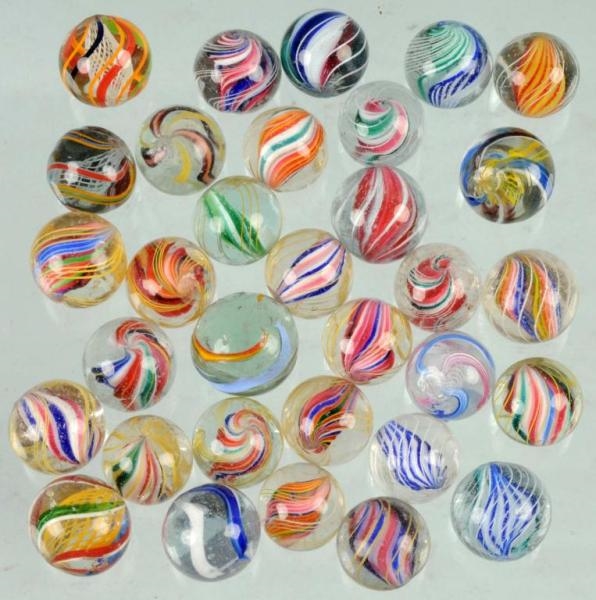 LOT OF 32: HAND-MADE MARBLES.                     