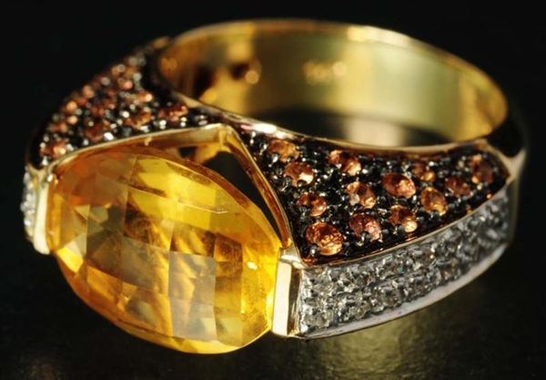 ANTIQUE JEWELRY 14K Y.GOLD CITRINE RING.          