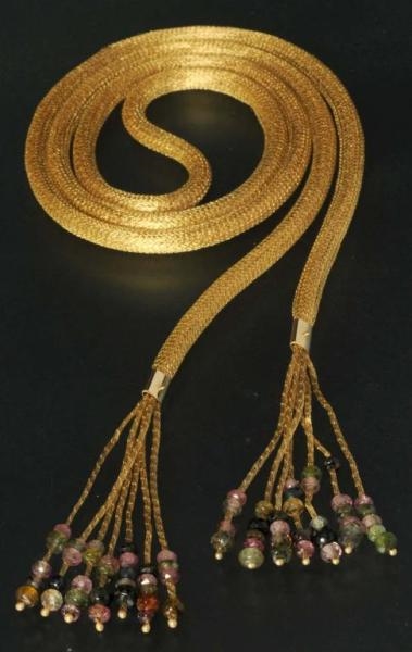 ANTIQUE JEWELRY 14K Y.GOLD LARIAT STYLE NECKLACE. 