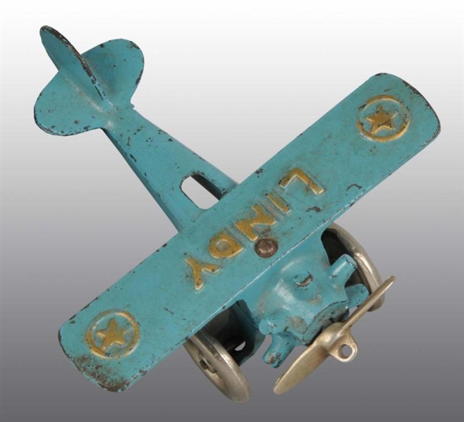 CAST BLUE LINDY AIRPLANE TOY.                     