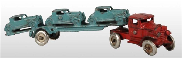 CAST IRON HUBLEY CAR CARRIER TRUCK TOY.           