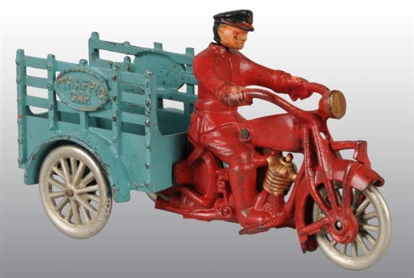 CAST IRON HUBLEY TRAFFIC CART MOTORCYCLE TOY.     