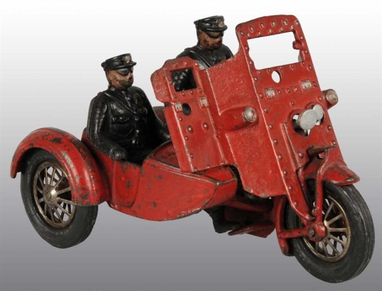 CAST IRON INDIAN SHIELDED SIDECAR MOTORCYCLE TOY  