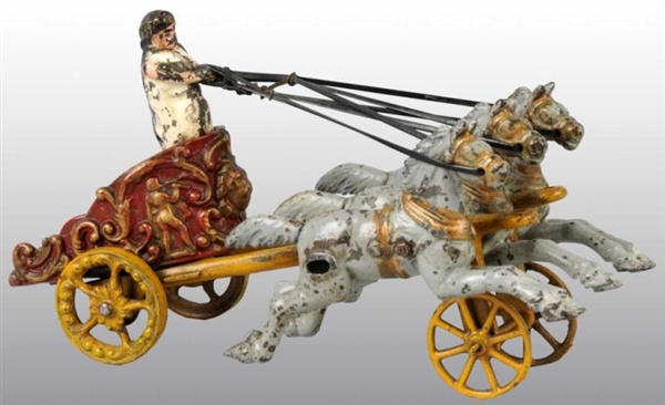 CAST IRON HUBLEY THREE HORSE-DRAWN CHARIOT TOY.   