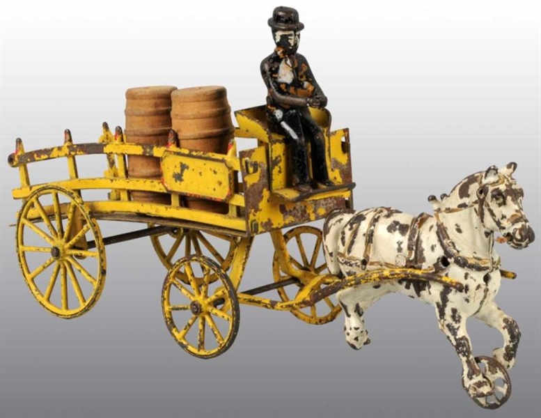 CAST IRON WILKINS HORSE-DRAWN DRAY WAGON TOY.     