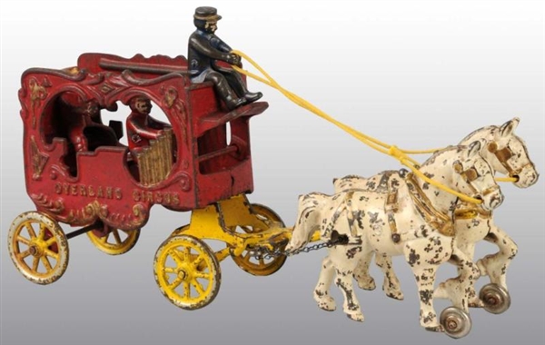 CAST IRON 2-HORSE OVERLAND CIRCUS MUSIC WAGON TOY 