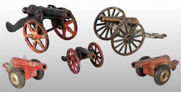 LOT OF 5: CAST IRON CANNON TOYS.                  