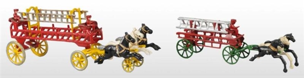 LOT OF 2: CAST IRON HORSE-DRAWN LADDER WAGON TOYS 
