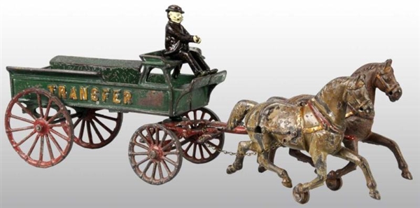 CAST IRON DENT TWO HORSE-DRAWN TRANSFER WAGON TOY 