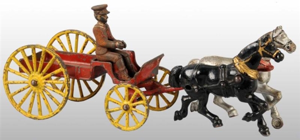 CAST IRON DENT TWO HORSE-DRAWN EXPRESS WAGON TOY. 