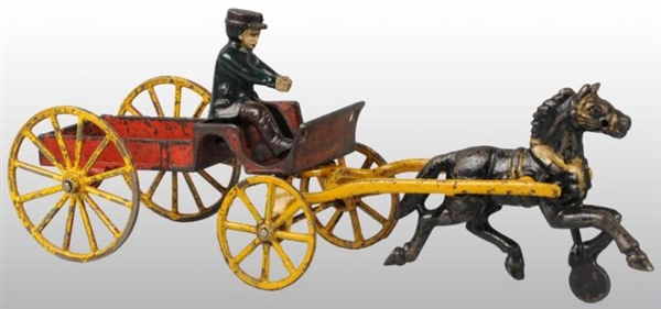 CAST IRON HUBLEY HORSE-DRAWN DELIVERY WAGON TOY.  