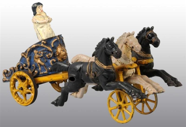CAST IRON HUBLEY THREE HORSE-DRAWN CHARIOT TOY.   