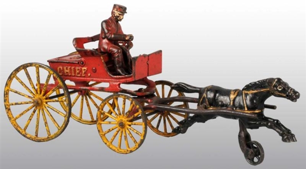CAST IRON HUBLEY HORSE-DRAWN FIRE CHIEF WAGON TOY 