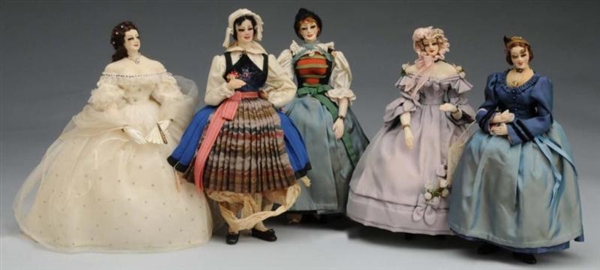 LOT OF 5: CLOTH DOLLS MADE IN AUSTRIA.            