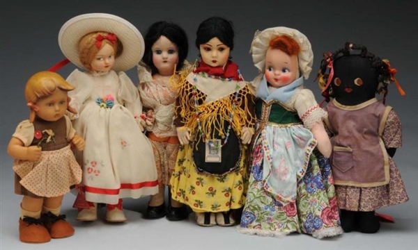 LOT OF 6: CLOTH & RUBBER DOLLS.                   