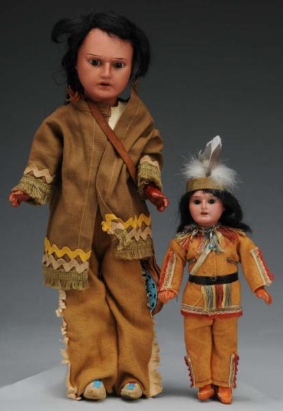 LOT OF 2: GERMAN BISQUE AMERICAN INDIAN DOLLS.    