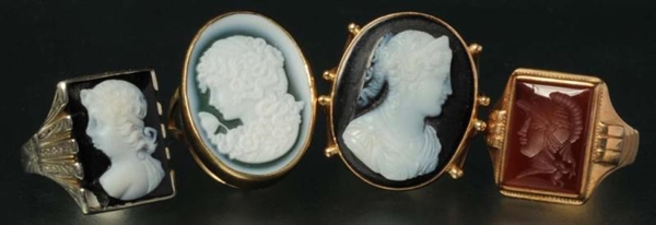 LOT OF 4: GOLD CAMEO RINGS.                       