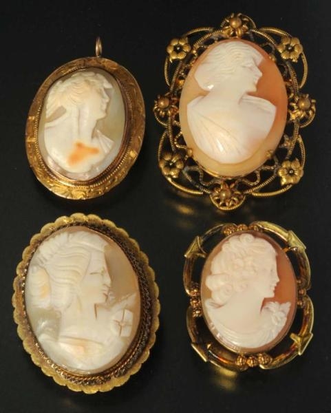 LOT OF 4: ANTIQUE CAMEO PINS.                     