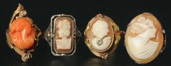 LOT OF 4: ANTIQUE CAMEO RINGS.                    